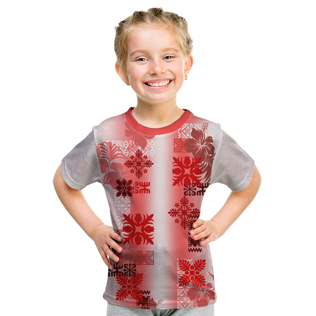 Hawaiian Quilt Kid T Shirt Vintage Pattern Red LT05 Red - Polynesian Pride