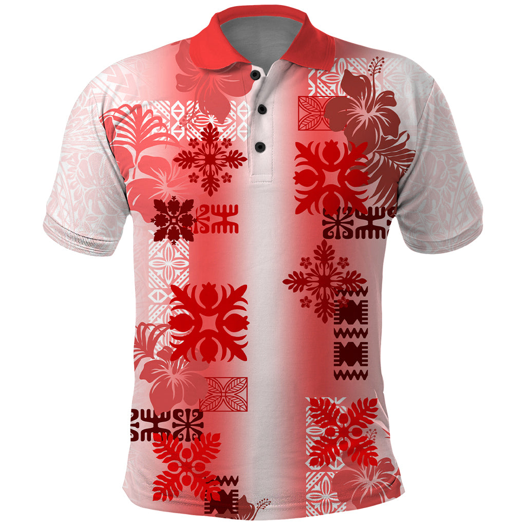 Hawaiian Quilt Polo Shirt Vintage Pattern Red LT05 Red - Polynesian Pride