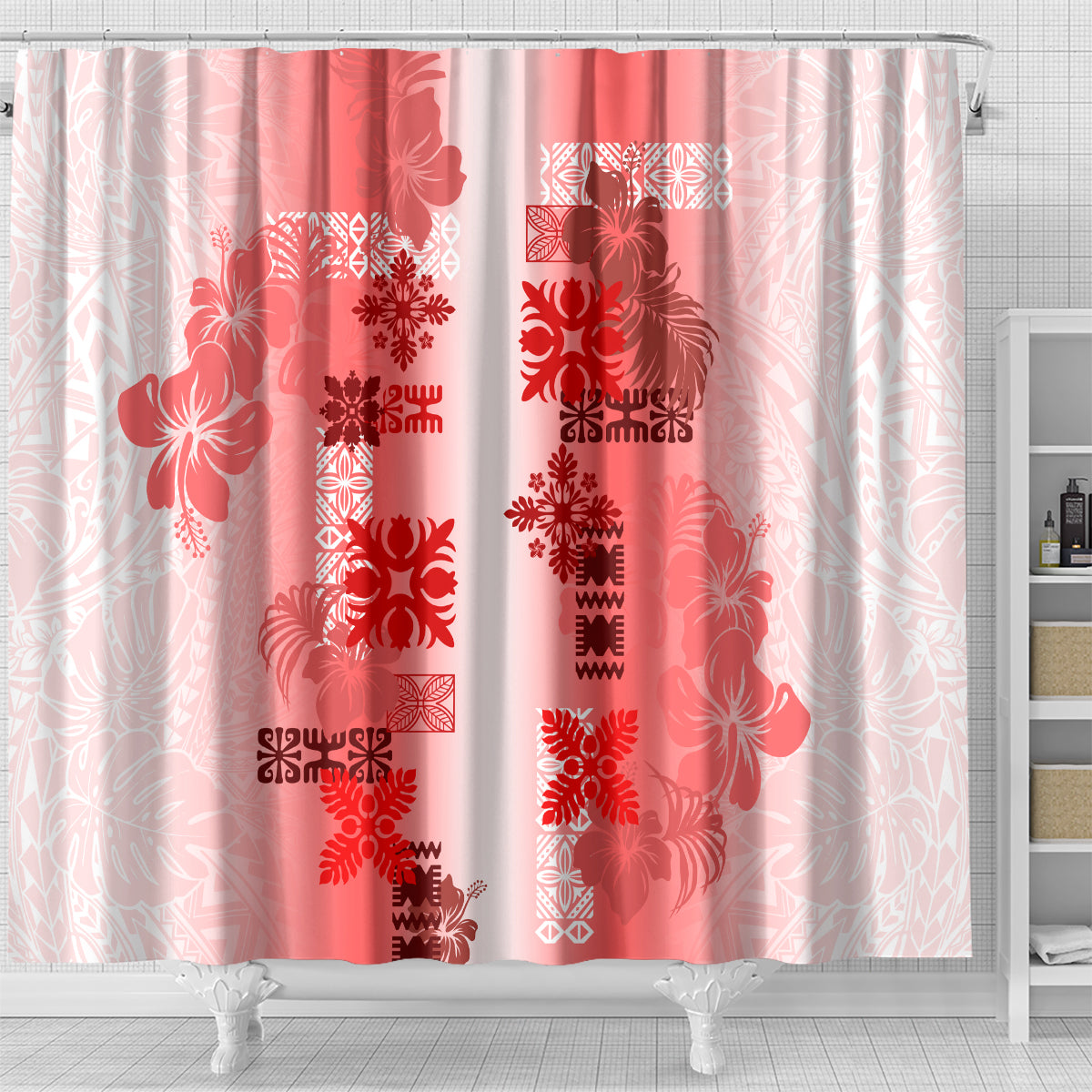 Hawaiian Quilt Shower Curtain Vintage Pattern Red LT05 - Polynesian Pride