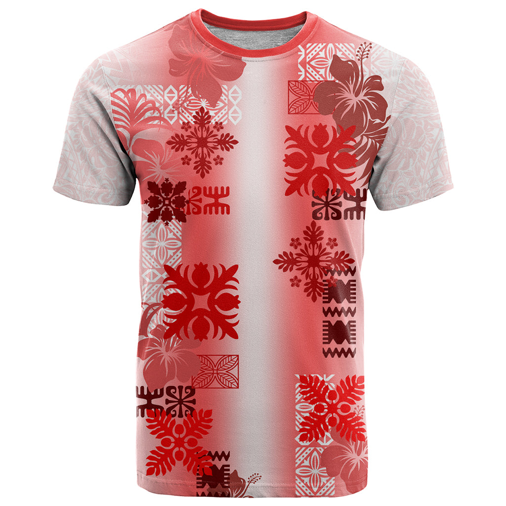 Hawaiian Quilt T Shirt Vintage Pattern Red LT05 Red - Polynesian Pride