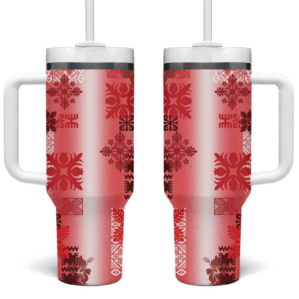 Hawaiian Quilt Tumbler With Handle Vintage Pattern Red