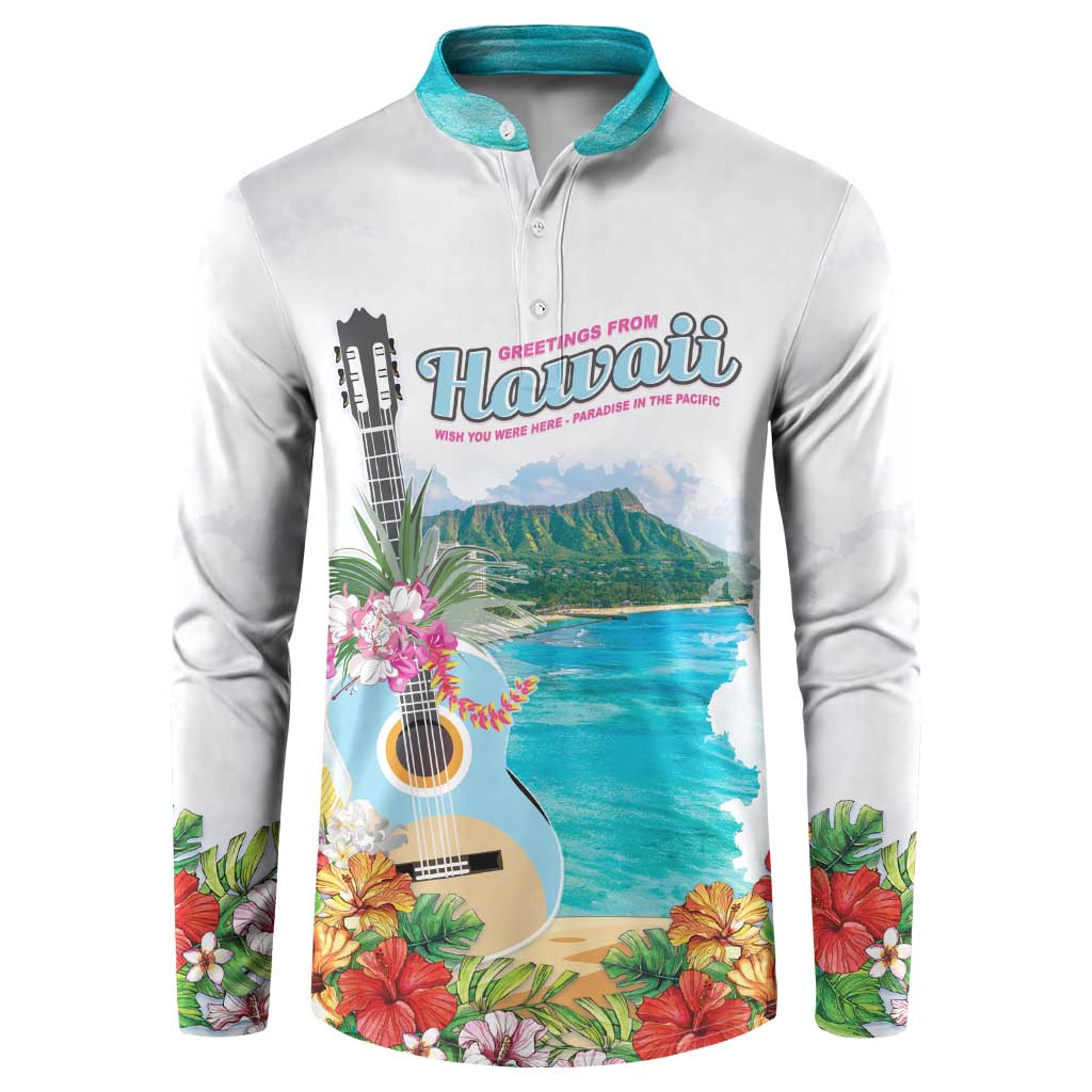 Aloha Hawaii Waikiki Beach Landscape Button Sweatshirt LT05 White - Polynesian Pride