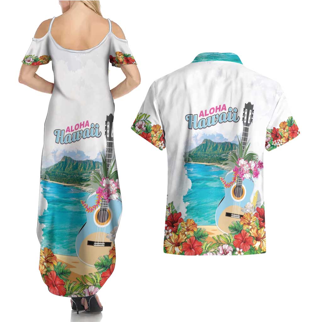 Aloha Hawaii Waikiki Beach Landscape Couples Matching Summer Maxi Dress and Hawaiian Shirt LT05 - Polynesian Pride