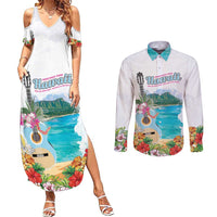 Aloha Hawaii Waikiki Beach Landscape Couples Matching Summer Maxi Dress and Long Sleeve Button Shirt LT05 White - Polynesian Pride