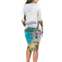 Aloha Hawaii Waikiki Beach Landscape Family Matching Long Sleeve Bodycon Dress and Hawaiian Shirt