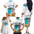 Aloha Hawaii Waikiki Beach Landscape Family Matching Off The Shoulder Long Sleeve Dress and Hawaiian Shirt