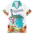 Aloha Hawaii Waikiki Beach Landscape Family Matching Off The Shoulder Long Sleeve Dress and Hawaiian Shirt