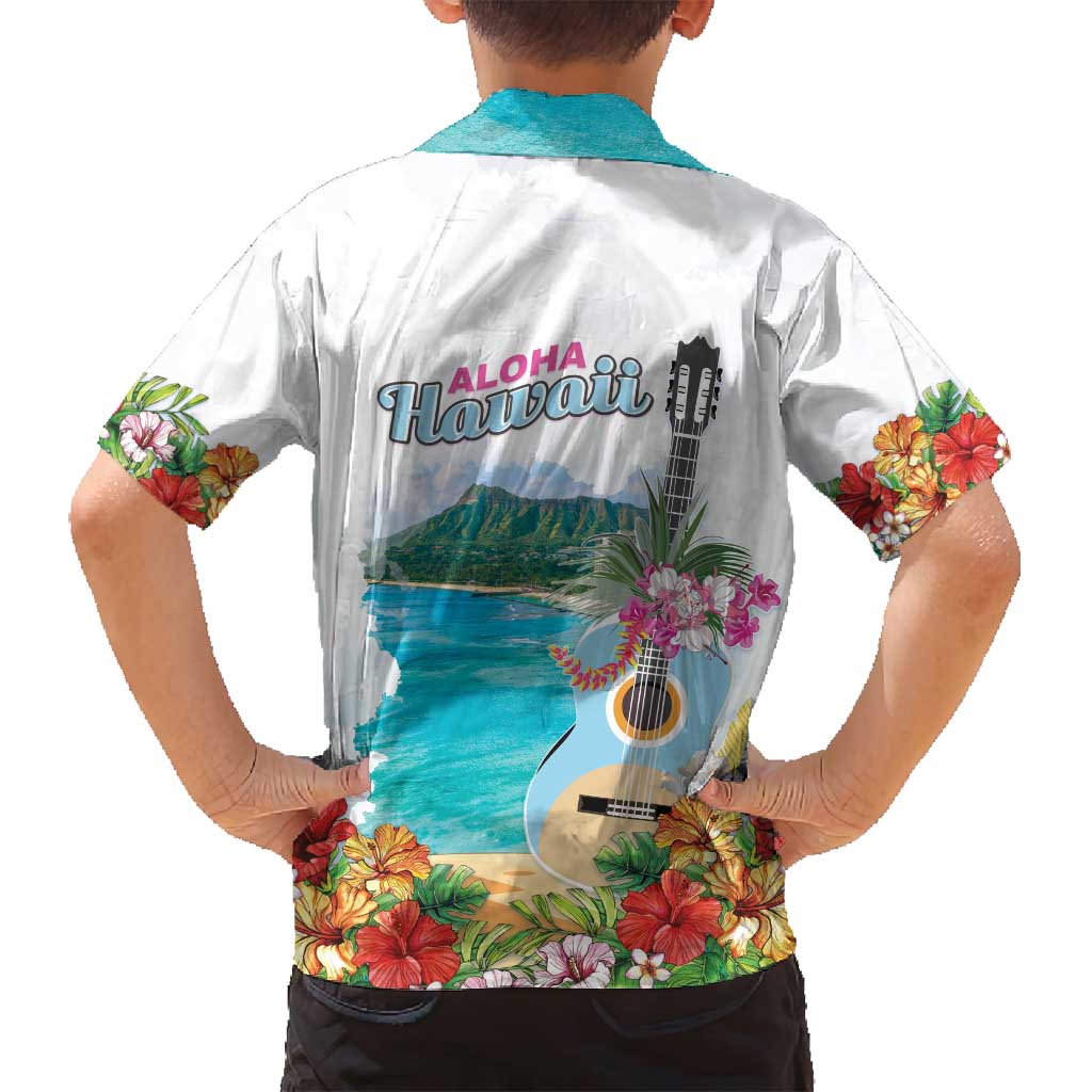 Aloha Hawaii Waikiki Beach Landscape Family Matching Puletasi and Hawaiian Shirt