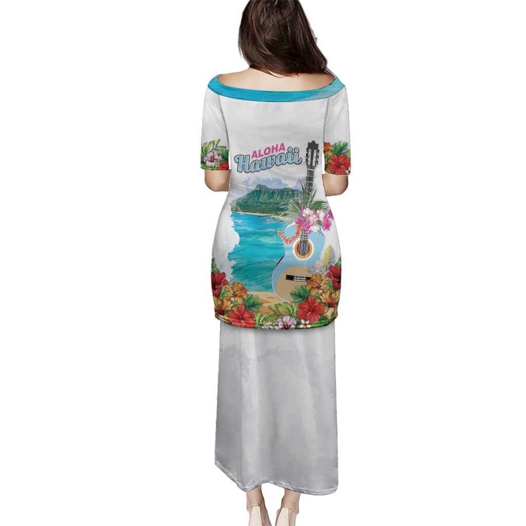 Aloha Hawaii Waikiki Beach Landscape Family Matching Puletasi and Hawaiian Shirt