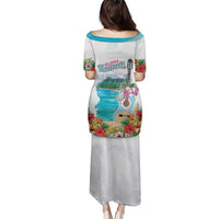 Aloha Hawaii Waikiki Beach Landscape Family Matching Puletasi and Hawaiian Shirt