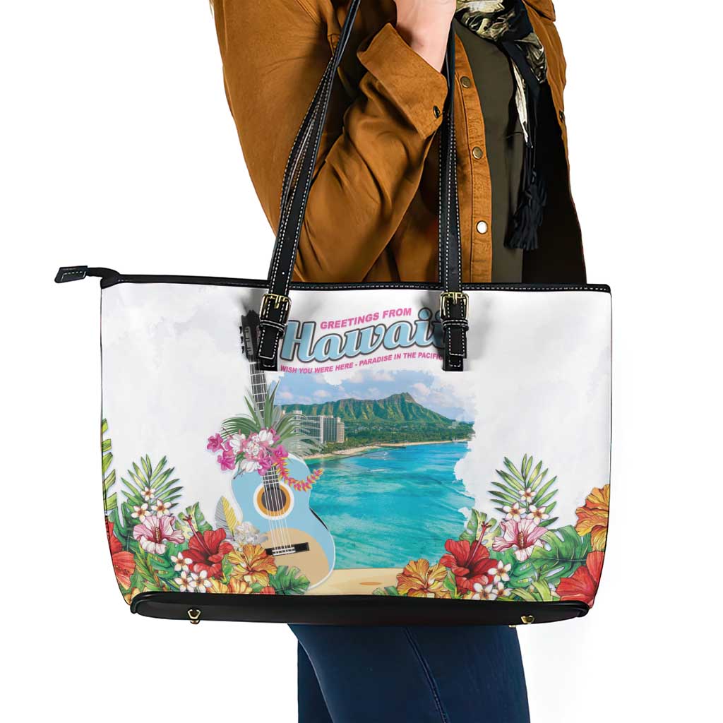 Aloha Hawaii Waikiki Beach Landscape Leather Tote Bag LT05 - Polynesian Pride