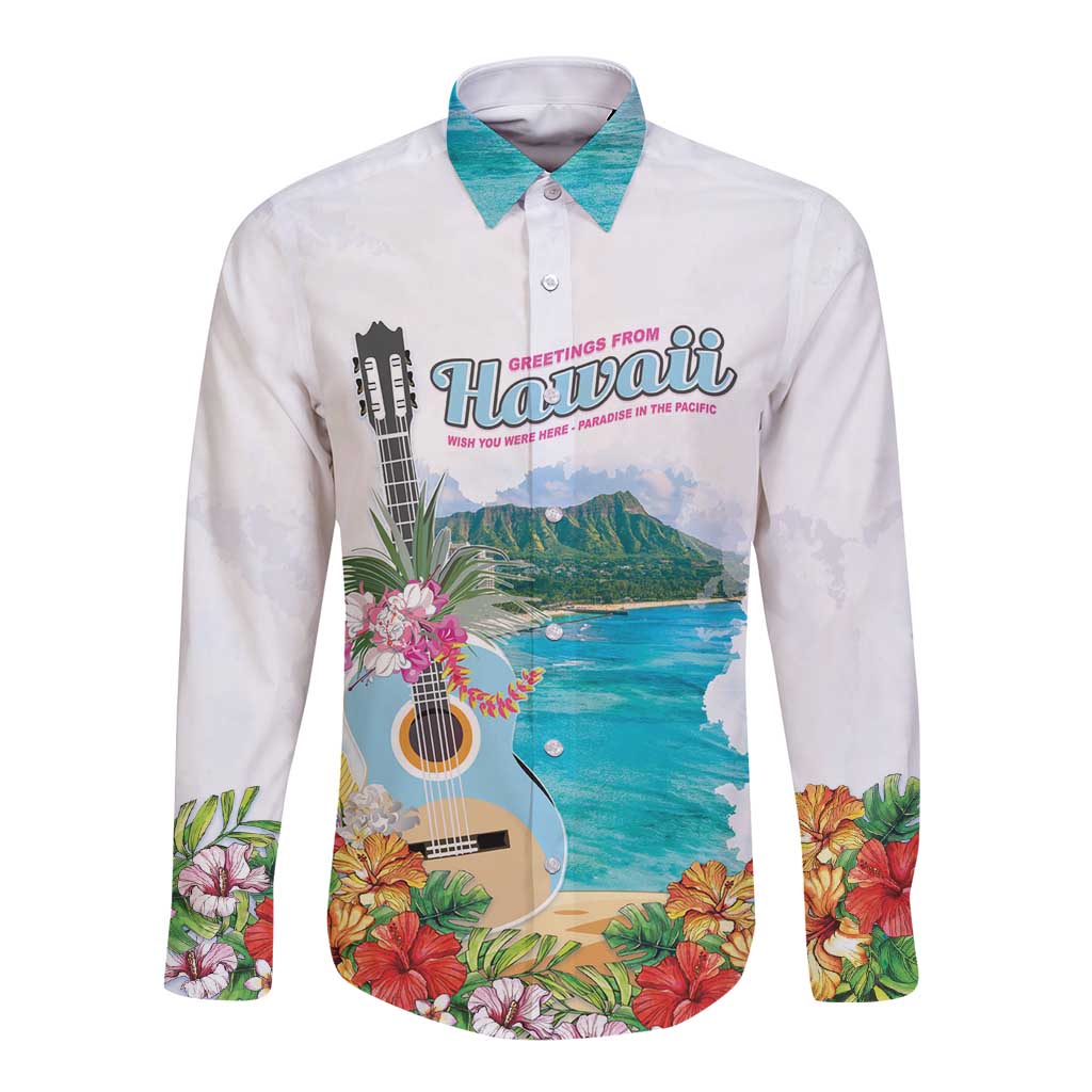 Aloha Hawaii Waikiki Beach Landscape Long Sleeve Button Shirt