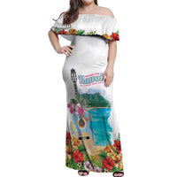 Aloha Hawaii Waikiki Beach Landscape Off Shoulder Maxi Dress LT05 Women White - Polynesian Pride