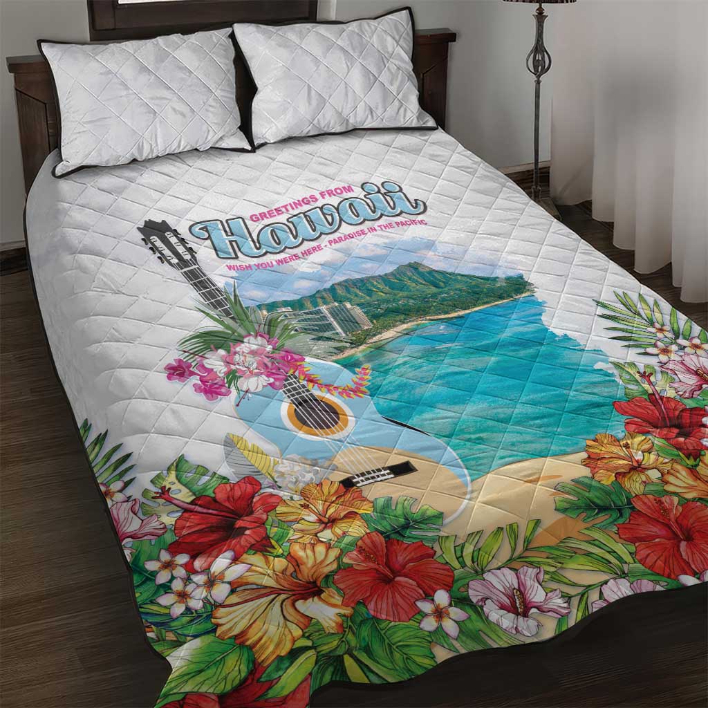 Aloha Hawaii Waikiki Beach Landscape Quilt Bed Set