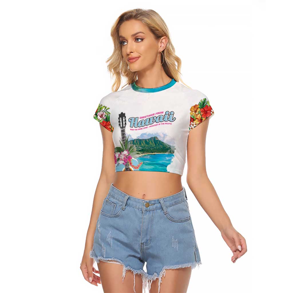 Aloha Hawaii Waikiki Beach Landscape Raglan Cropped T Shirt LT05 Female White - Polynesian Pride