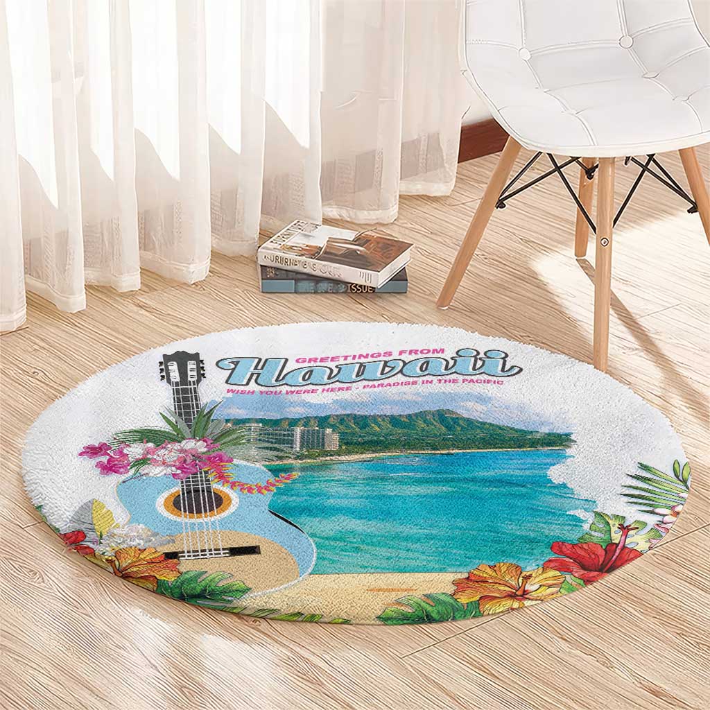 Aloha Hawaii Waikiki Beach Landscape Round Carpet