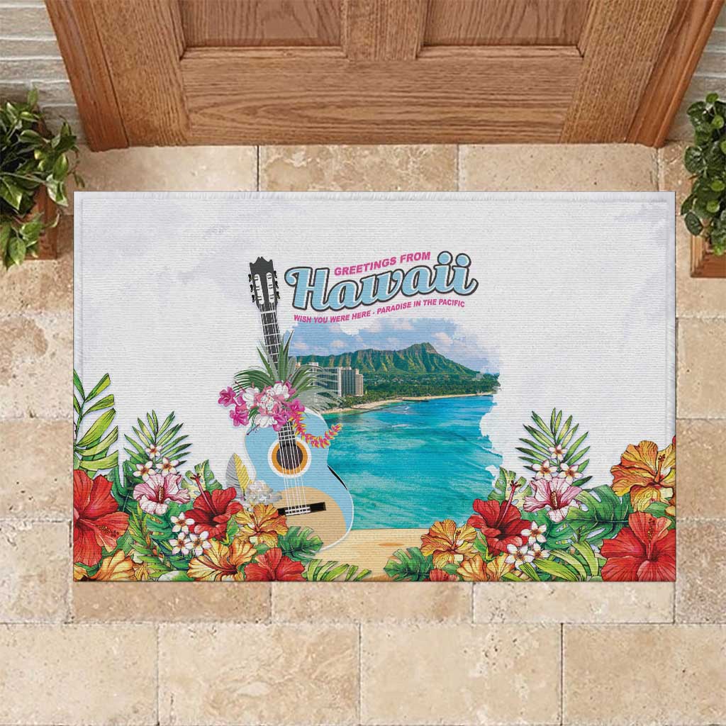 Aloha Hawaii Waikiki Beach Landscape Rubber Doormat LT05 White - Polynesian Pride