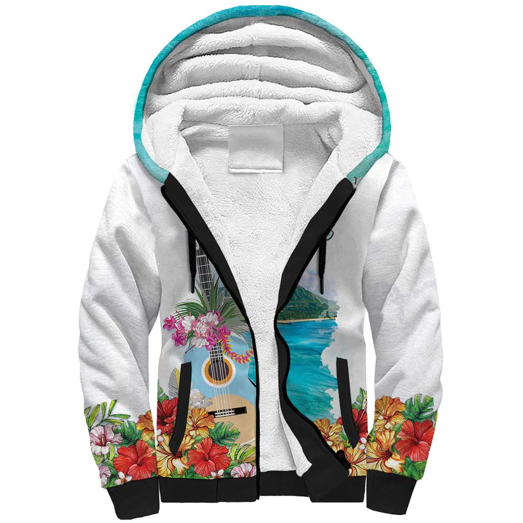 Aloha Hawaii Waikiki Beach Landscape Sherpa Hoodie LT05 Unisex White - Polynesian Pride