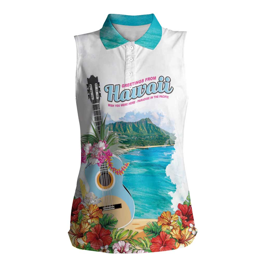 Aloha Hawaii Waikiki Beach Landscape Women Sleeveless Polo Shirt