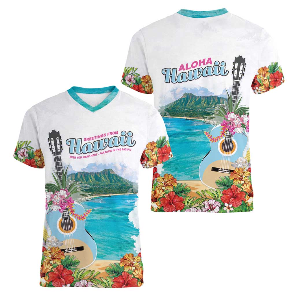 Aloha Hawaii Waikiki Beach Landscape Women V-Neck T-Shirt LT05 - Polynesian Pride