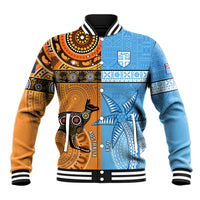 Custom Fiji Tapa And Australia Aboriginal Together Baseball Jacket LT05 Unisex Blue - Polynesian Pride