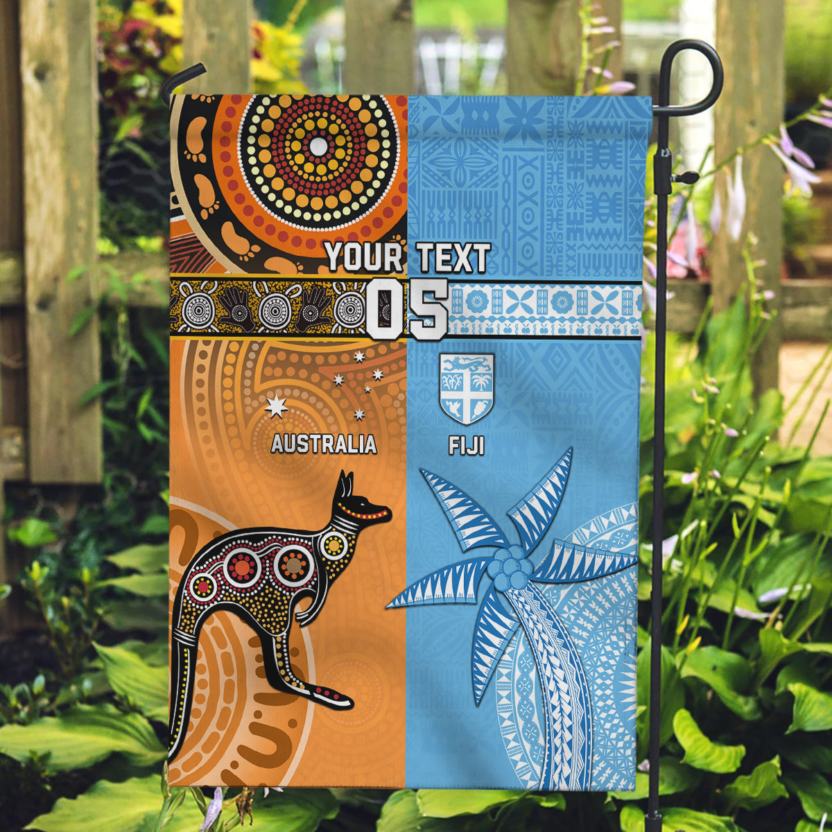 Custom Fiji Tapa And Australia Aboriginal Together Garden Flag LT05 Garden Flag Blue - Polynesian Pride