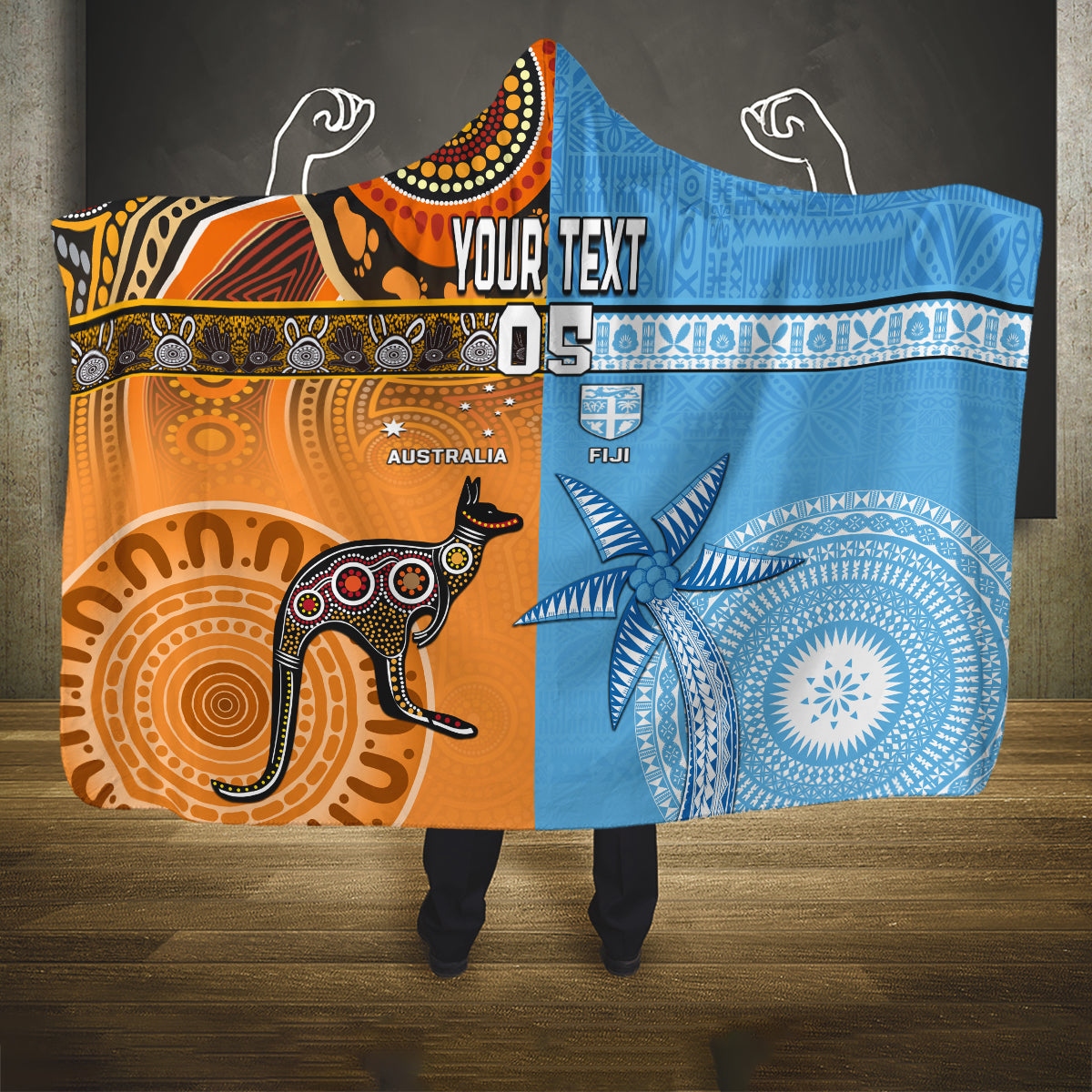 Custom Fiji Tapa And Australia Aboriginal Together Hooded Blanket LT05 One Size Blue - Polynesian Pride