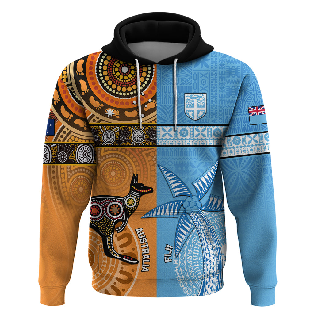 Custom Fiji Tapa And Australia Aboriginal Together Hoodie LT05 Pullover Hoodie Blue - Polynesian Pride