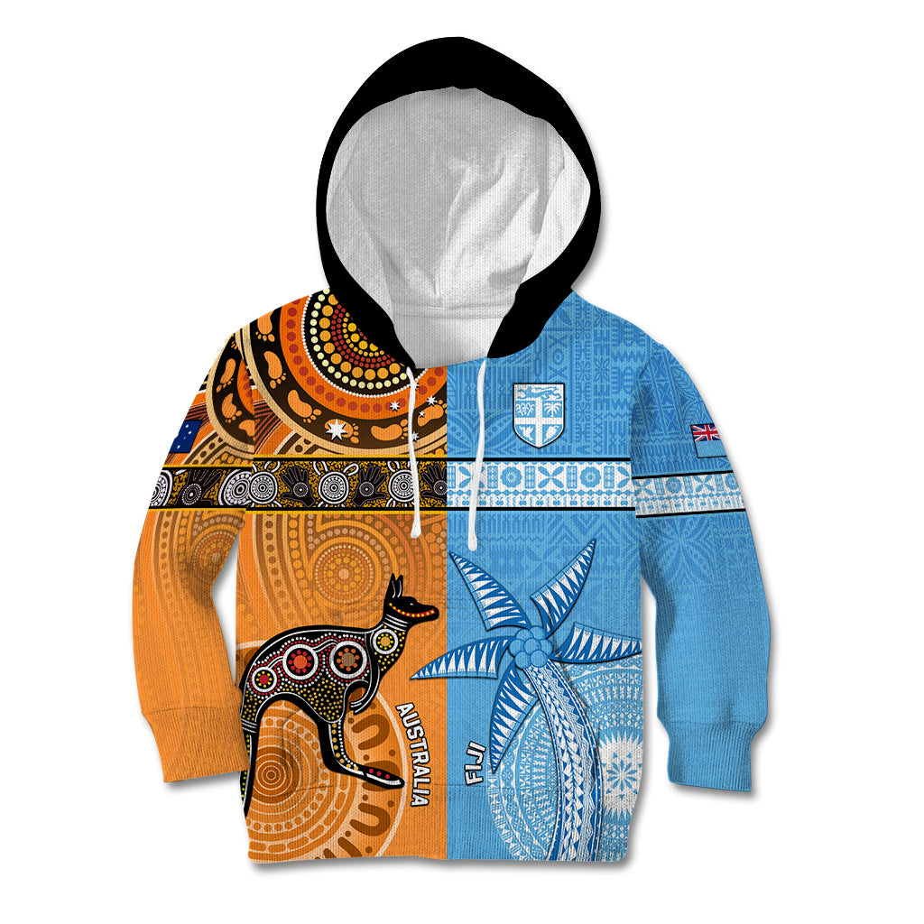 Custom Fiji Tapa And Australia Aboriginal Together Kid Hoodie LT05 Hoodie Blue - Polynesian Pride