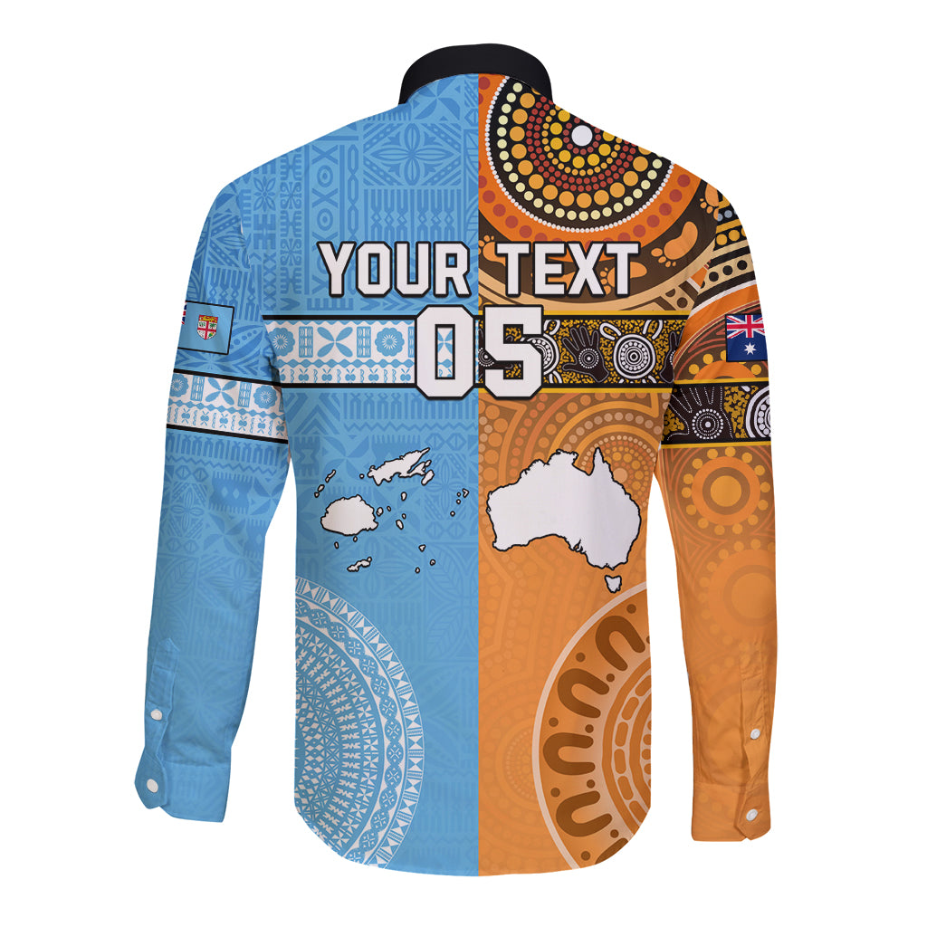 Custom Fiji Tapa And Australia Aboriginal Together Long Sleeve Button Shirt LT05 - Polynesian Pride