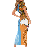 Custom Fiji Tapa And Australia Aboriginal Together Short Sleeve Bodycon Dress LT05 - Polynesian Pride