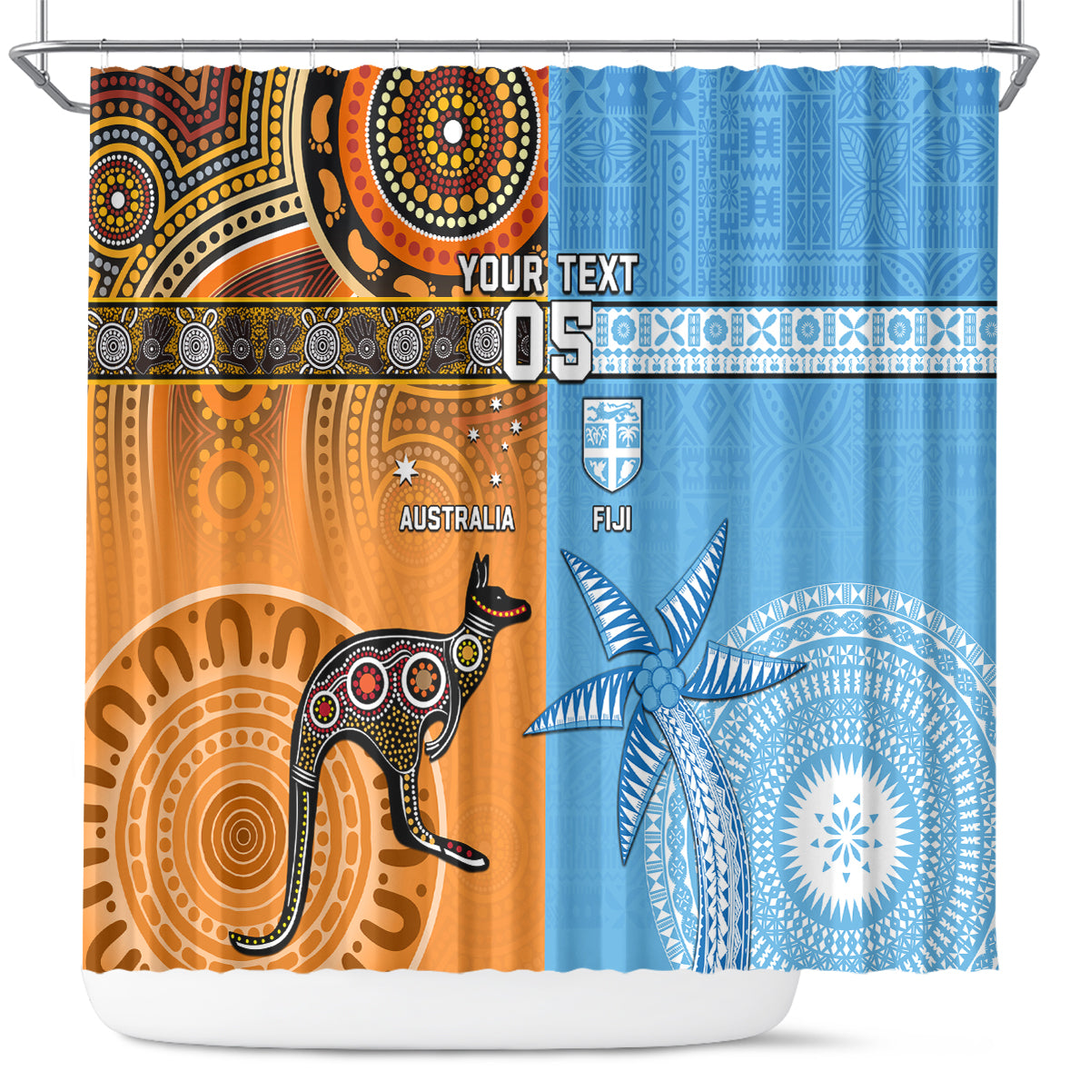 Custom Fiji Tapa And Australia Aboriginal Together Shower Curtain LT05 Blue - Polynesian Pride