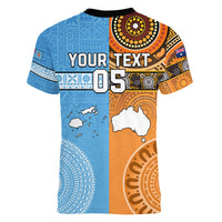 Custom Fiji Tapa And Australia Aboriginal Together Women V Neck T Shirt LT05 - Polynesian Pride