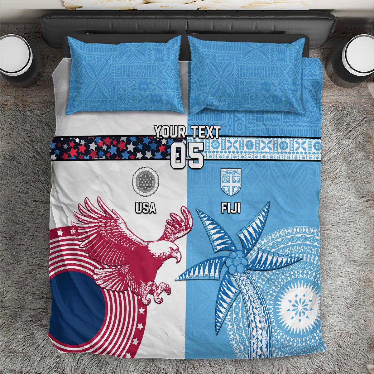 Custom Fiji And USA Palm Tree With Eagle Bedding Set LT05 Blue - Polynesian Pride