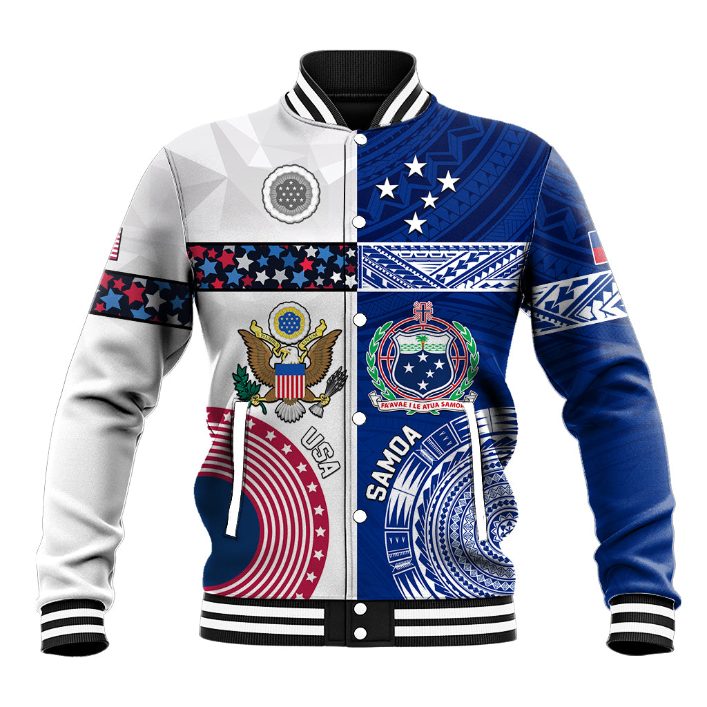 Custom Samoa And USA Together Baseball Jacket LT05 Unisex Blue - Polynesian Pride