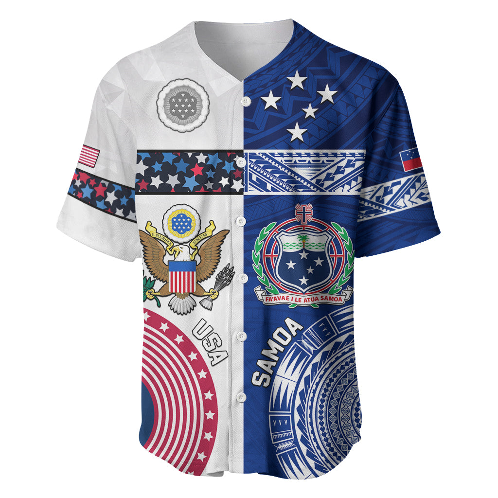 Custom Samoa And USA Together Baseball Jersey LT05 Blue - Polynesian Pride