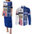 Custom Samoa And USA Together Couples Matching Puletasi Dress and Long Sleeve Button Shirt LT05 Blue - Polynesian Pride