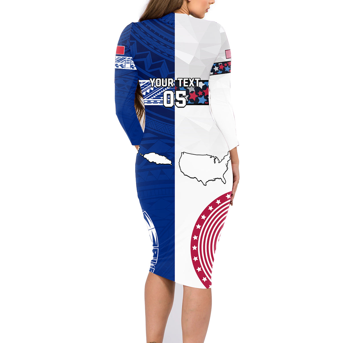 Custom Samoa And USA Together Family Matching Long Sleeve Bodycon Dress and Hawaiian Shirt LT05 - Polynesian Pride