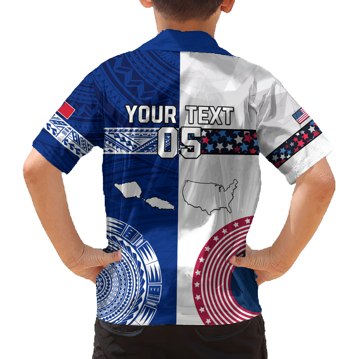 Custom Samoa And USA Together Family Matching Off Shoulder Maxi Dress and Hawaiian Shirt LT05 - Polynesian Pride