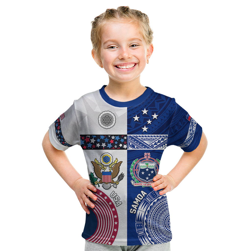 Custom Samoa And USA Together Kid T Shirt LT05 Blue - Polynesian Pride