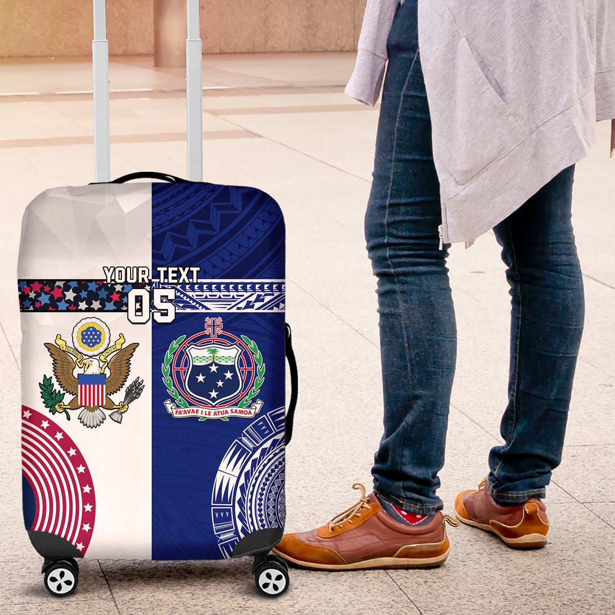 Custom Samoa And USA Together Luggage Cover LT05 Blue - Polynesian Pride