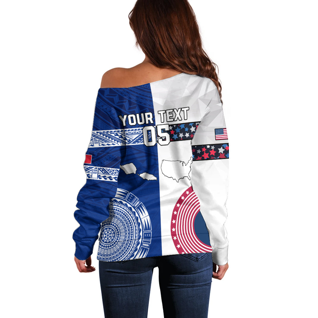 Custom Samoa And USA Together Off Shoulder Sweater LT05 - Polynesian Pride