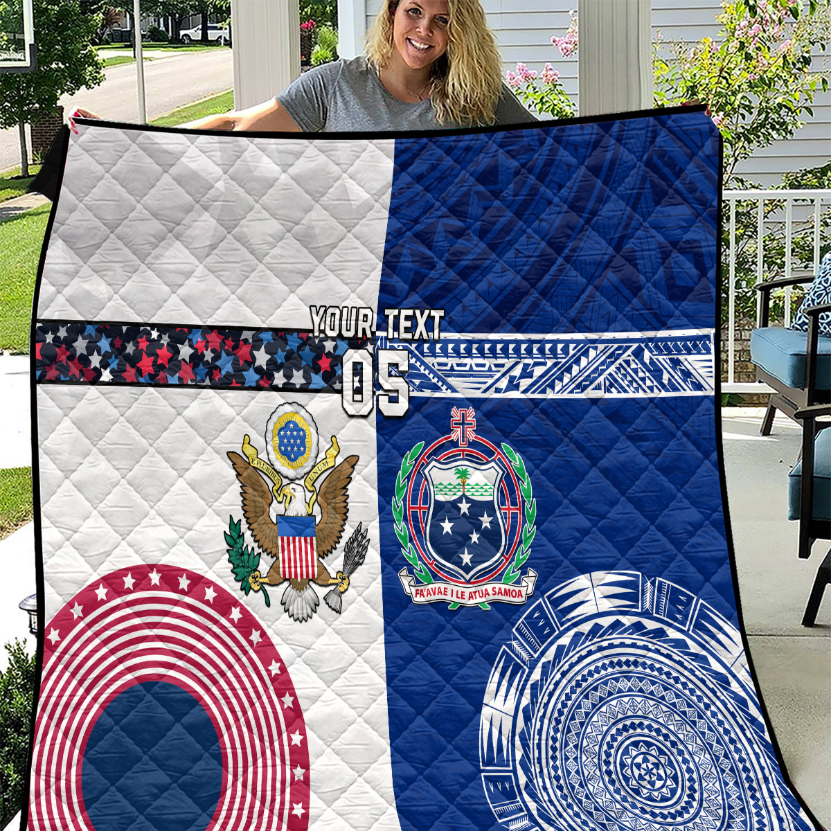 Custom Samoa And USA Together Quilt LT05 Blue - Polynesian Pride