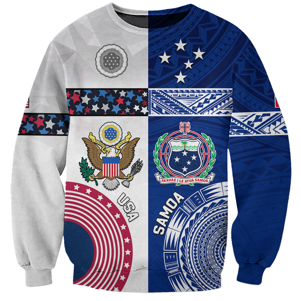 Custom Samoa And USA Together Sweatshirt LT05 Unisex Blue - Polynesian Pride