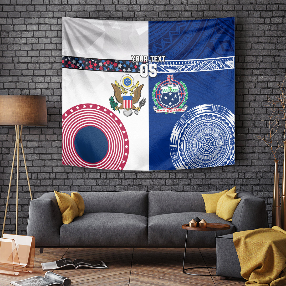 Custom Samoa And USA Together Tapestry LT05 Blue - Polynesian Pride