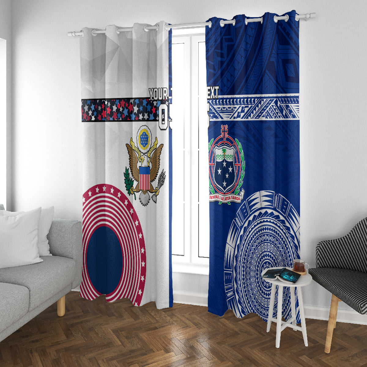 Custom Samoa And USA Together Window Curtain LT05 With Grommets Blue - Polynesian Pride