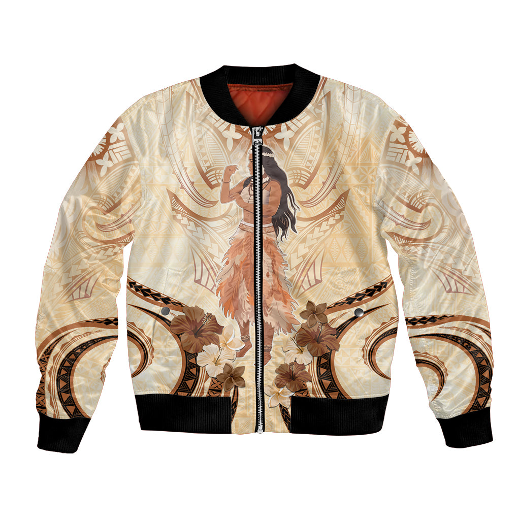 Tonga Women's Day Bomber Jacket With Polynesian Pattern LT05 Unisex Beige - Polynesian Pride