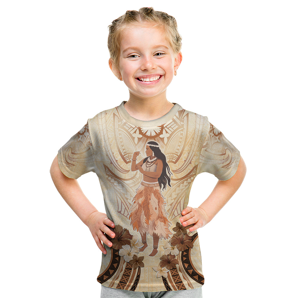 Tonga Women's Day Kid T Shirt With Polynesian Pattern LT05 Beige - Polynesian Pride