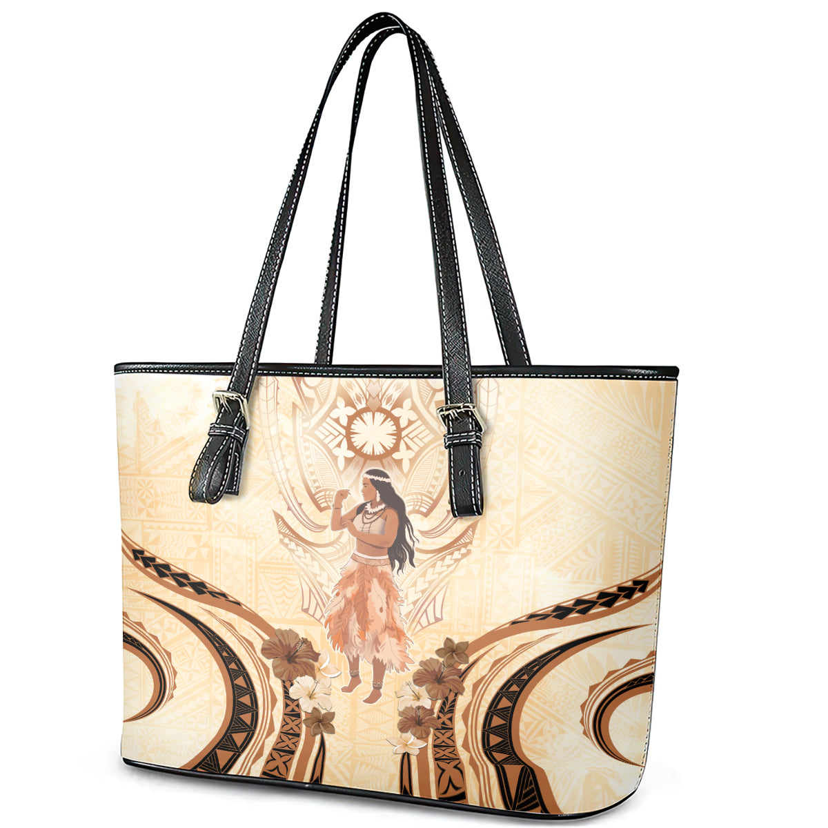 Tonga Women's Day Leather Tote Bag With Polynesian Pattern