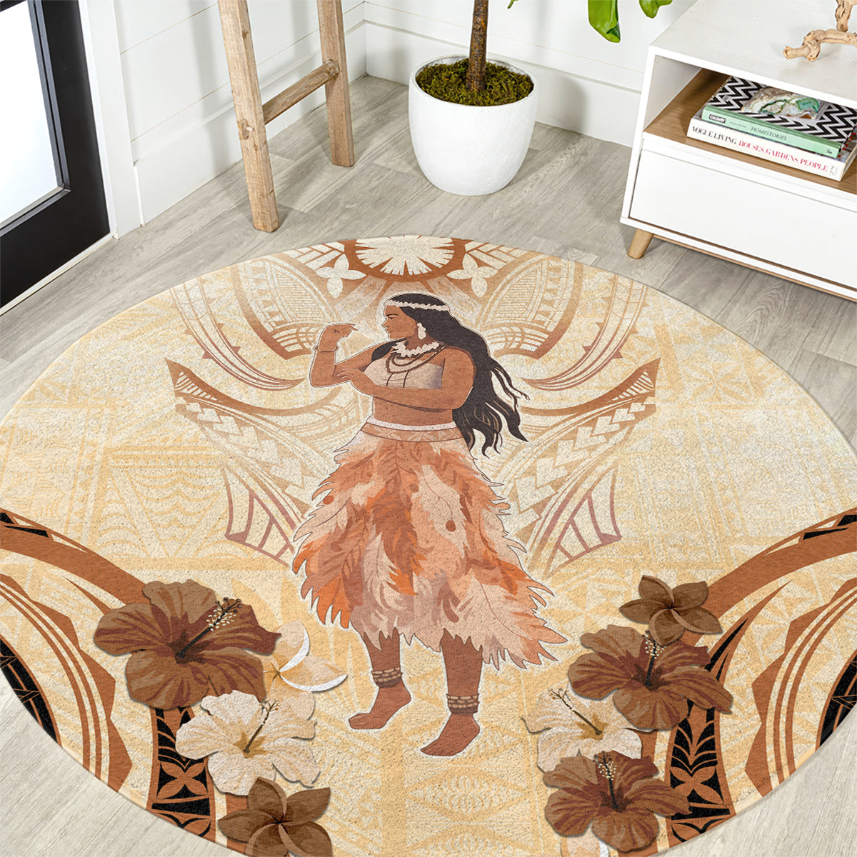 Tonga Women's Day Round Carpet With Polynesian Pattern